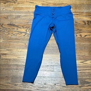 Blue Athletic Pants with Stretchy Material and Tapered Fit